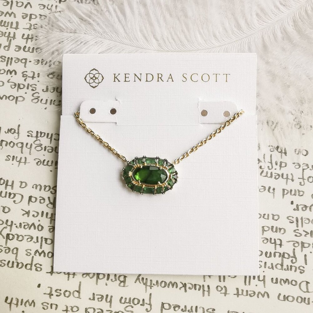 Kendra Scott Elisa Crystal Frame Short Necklace Gold Kelly Green Illusion